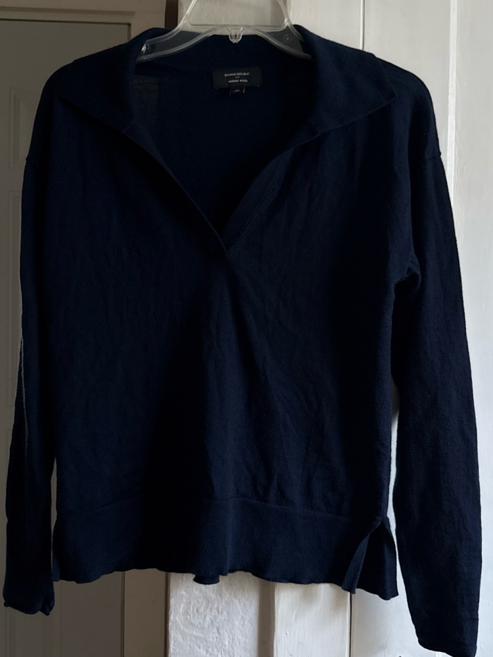 Banana Republic Navy V-Neck Collared Knit Sweater